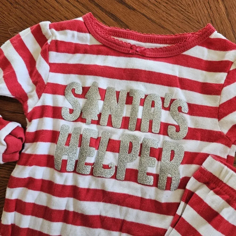 Carters Christmas Pajamas 12m Snug Fit Santa's Helper Red Holiday 2‎ piece